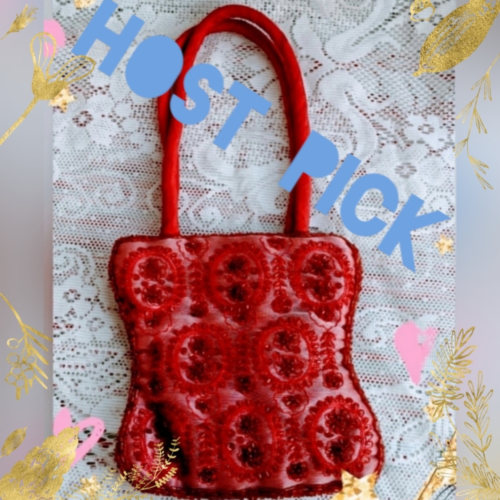 SUDHA RED BEADED HANDMADE VINTAGE BAG